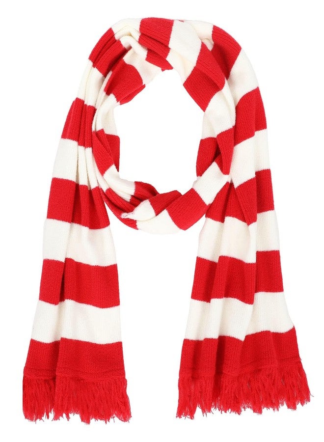 Lyxaof Red and White Striped Scarf Christmas Soft Knit Scarf Winter Classic Striped Scarves Snowman Gru Costume for Women Men (Red) - Image 2